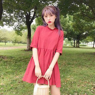 Trim Plain Short-sleeve Dress