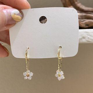 Flower Rhinestone Dangle Earring 1 Pair - White - One Size