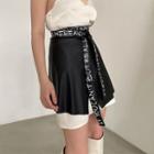Faux Leather Lettering Tie-waist Mini Skirt
