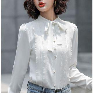 Bow Accent Blouse / Cropped Straight-fit Pants / Set