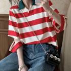 Short-sleeve Contrast Collar Striped T-shirt