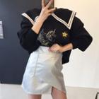 Sailor Collar Sweater / Asymmetric Mini Skirt