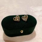 Faux Pearl Heart Stud Earring 1 Pair - White & Gold - One Size