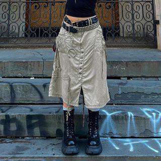 Slit Midi A-line Cargo Skirt