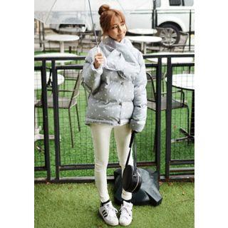 Collarless Polka-dot Down Jacket With Scarf