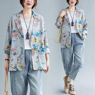 3/4-sleeve Floral Blazer