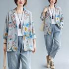 3/4-sleeve Floral Blazer