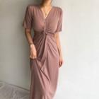 V-neck Twist Midi A-line Dress