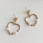 Heart Rhinestone Faux Pearl Dangle Earring 1 Pair - Gold - One Size