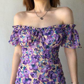 Off Shoulder Floral Ruffle Skinny Mini Dress