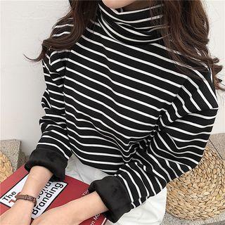 Stripe Fleece-lined Long-sleeve Pullover