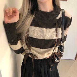 Striped Drawstring Cropped Sweater