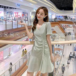 Short-sleeve Ruffled Plaid Dress
