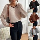 Long Sleeve V-neck Lace-trim Sweater