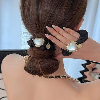 Faux Pearl Heart Hair Tie Black - One Size