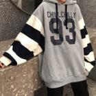 Striped Knit Panel Lettering Hoodie