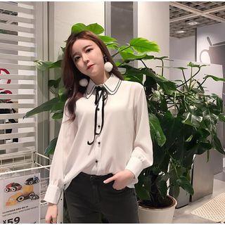 Long-sleeve Tie-neck Chiffon Shirt