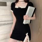 Square-neck Puff-sleeve Knit Dress