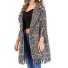 Plaid Fringed Trim Button-up Coat
