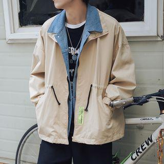 Mock Two-piece Denim Panel Zip Jacket