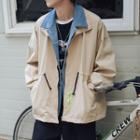 Mock Two-piece Denim Panel Zip Jacket
