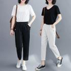 Plain High-waist Cropped Tapered Pants