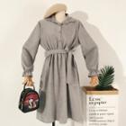 Long-sleeve Tie-waist Corduroy Shirtdress