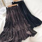 Glitter Tiered Midi A-line Velvet Skirt