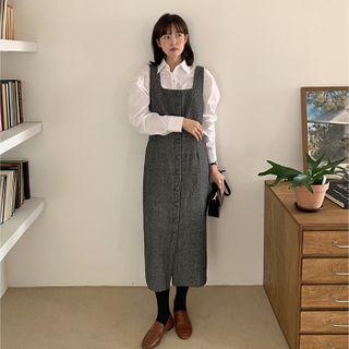 Button-up Herringbone Long Overall Dress