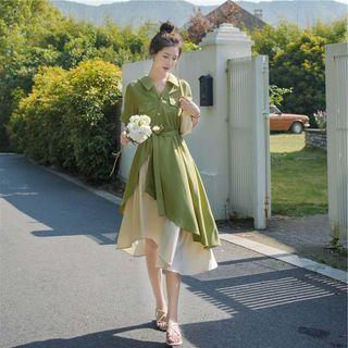 Short-sleeve Irregular Midi A-line Shirt Dress