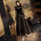 Sleeveless A-line Evening Gown / Long-sleeve Sheer Top / Set