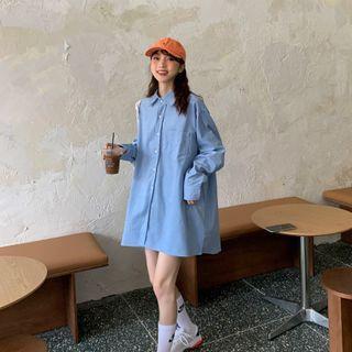 Corduroy Oversized Shirt Blue - One Size