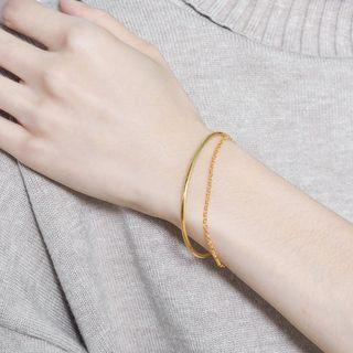 925 Sterling Silver Layered Bracelet Gold - One Size