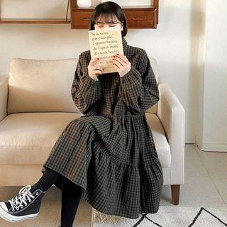 Tiered Checked Shirtwaist Dress