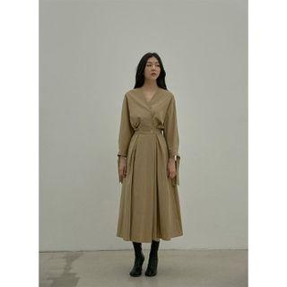 Tie-cuff Flared Maxi Wrap Dress