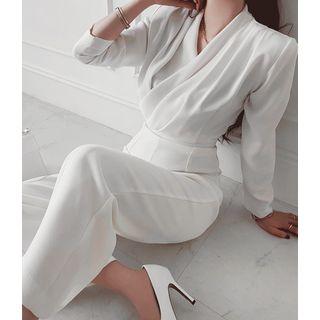 Padded-shoulder Wide-leg Jumpsuit