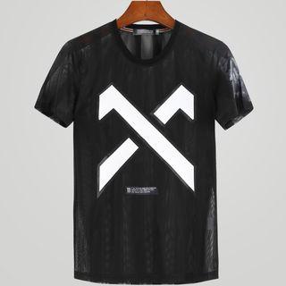Cross Print Short-sleeve Panel T-shirt
