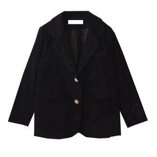 Plain Corduroy Blazer Black - One Size