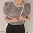 Round-neck Striped Short-sleeve Knit Top