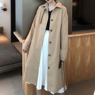 Buttoned Trench Coat / Midi A-line Pleated Skirt