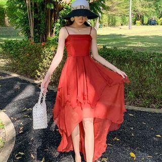 Spaghetti Strap Irregular Mesh High-low Dress