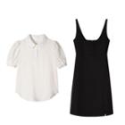 Puff Short Sleeve Shirt / Slit Tank Dress