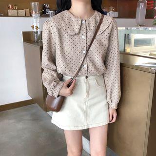 Peter Pan Collar Dotted Print Blouse