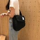 Bear Embroidered Canvas Messenger Bag Black - One Size