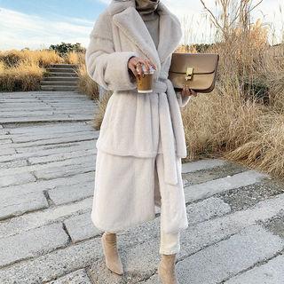 Notched-lapel Faux-fur Wrap Coat  Ivory - One Size