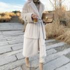 Notched-lapel Faux-fur Wrap Coat  Ivory - One Size