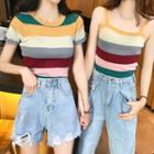 Short-sleeve Striped Knit Top / Camisole Top