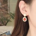 Faux Pearl Gemstone Dangle Earring 1 Pair - Al2153 - Cats Eye Stone - Red - One Size