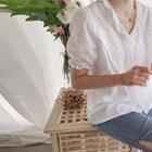 Puff-sleeve Perforated Blouse Ivory - One Size