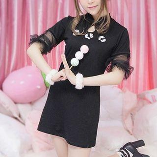 Short-sleeve Panda Embroidered Mini Cheongsam